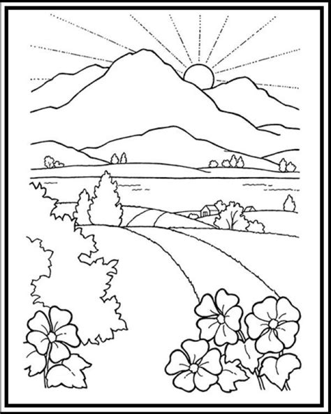 Awe Inspiring Mountain Sunset Coloring Page