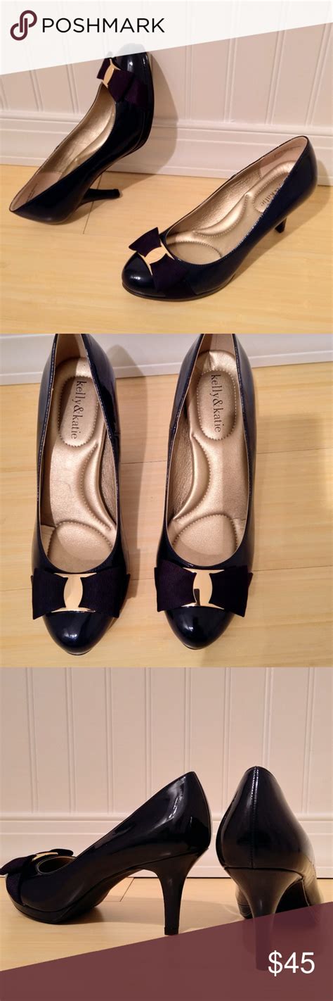 Kelly And Katie Navy Patent Leather Platform Pumps Shoes Women Heels