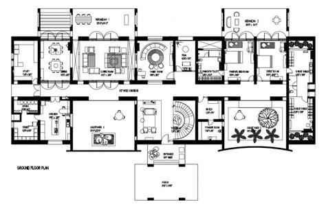 Ground Floor Distribution Plan With Furniture Layout Of Residential