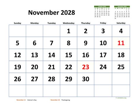 November 2028 Calendar With Extra Large Dates