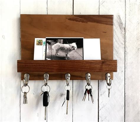 Walnut key rack for wall modern entryway organizer key | Etsy