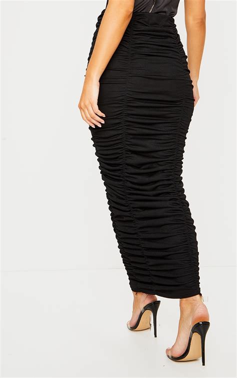 Black Ruched Maxi Skirt Skirts Prettylittlething