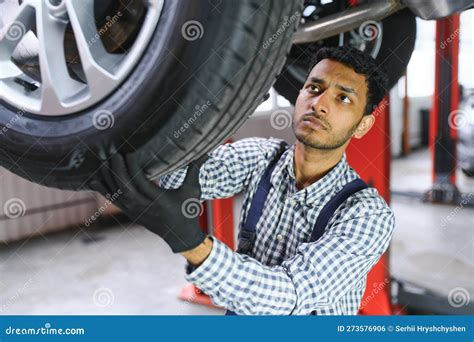 Indian Happy Auto Mechanic In Blue Suit Stock Photo Image Of