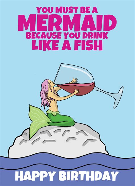 Funny Drinking Mermaid Birthday Joke Parcel Of Love