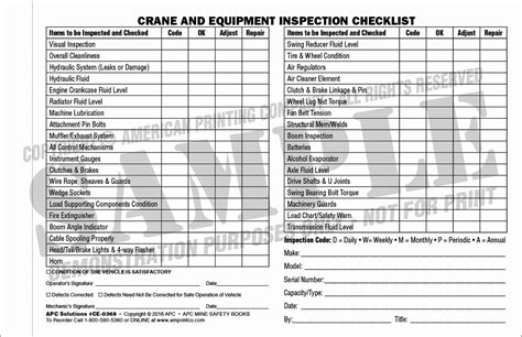 Osha compliant harnesses / ansi regulations. Mobile Crane | Pre-Operation Checklist