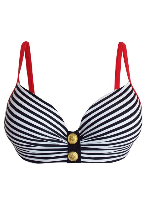 Naturana Naturana Black Padded And Wired Nautical Striped Bikini Set Size 10 Eu 38