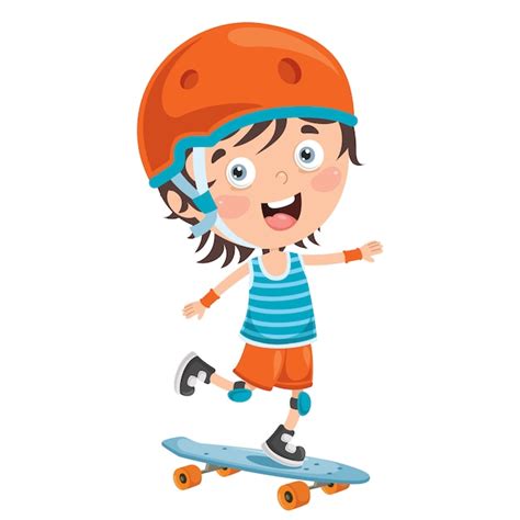 Criança Feliz Andando De Skate Lá Fora Vetor Premium