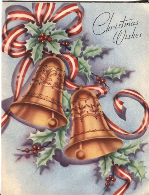 vintage messenger christmas card bells with holly and ribbon vintage christmas cards