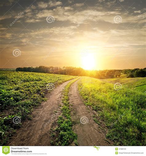 Sunset Over Country Road Stock Image Image Of Outdoors 47689153