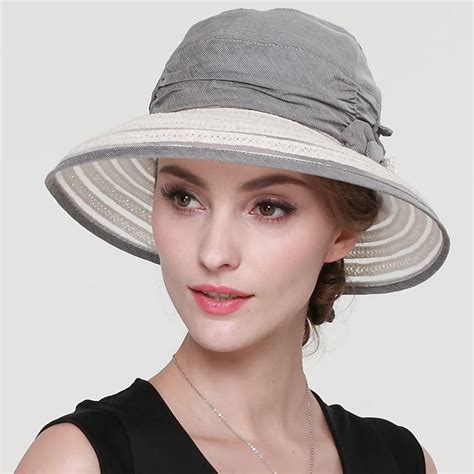 Lady New Summer Outdoor Sun Hat Adult Visor Hat Wide Brim Lady Bow Folding Outside Travel Cap