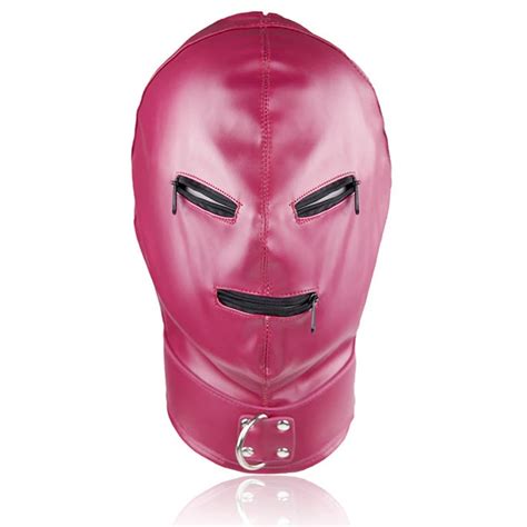 Zipper Open Close Mouth Eye Leather Bondage Hood Bdsm Slave Mask Adult Games Cosplay Fetish Wear