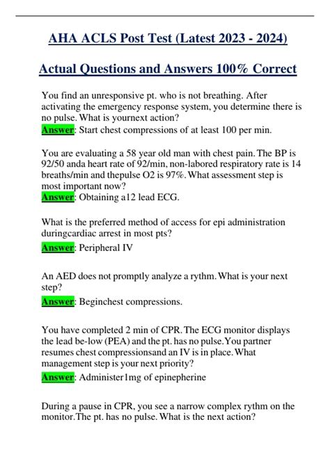 AHA ACLS Post Test (Latest ) Actual Questions and Answers 100% Correct
