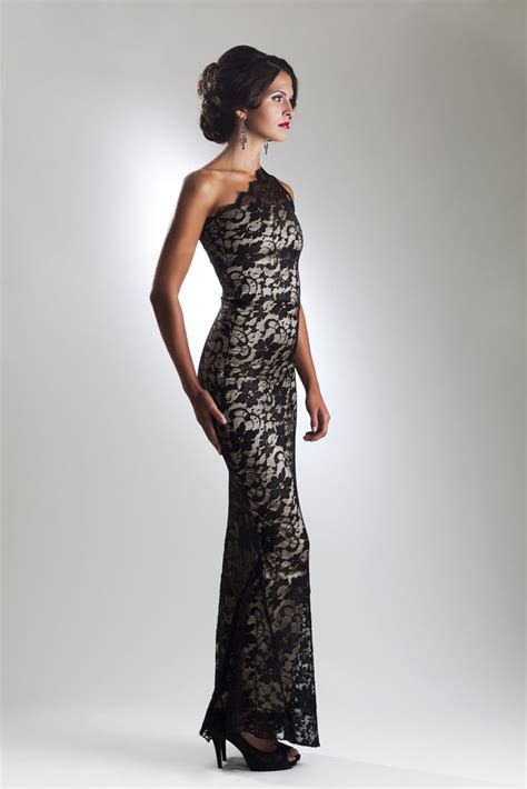 Evening Dress Gold And Black Stretch Silk With Lace Perlae Couture