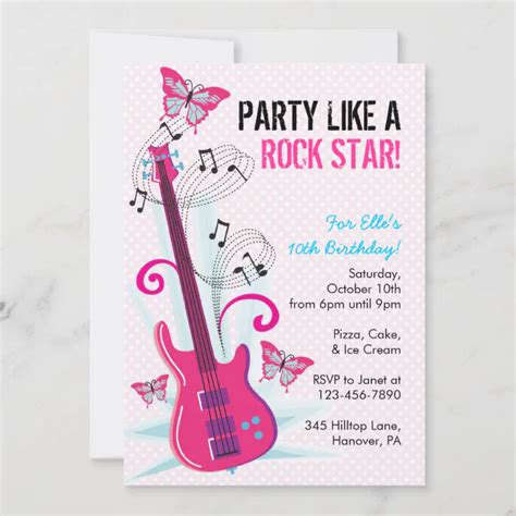 Rock Star Guitar Hero Birthday Party Invitations Zazzle