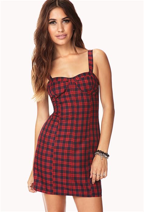 Lyst Forever 21 Dynamite Plaid Bodycon Dress In Red