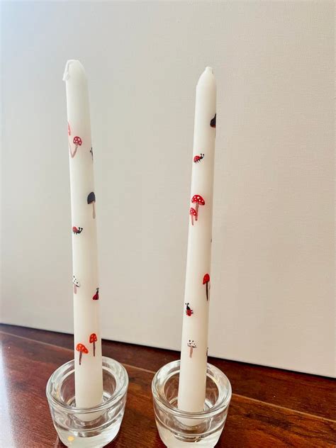 Mushroom Ladybug Hand Painted Taper Candles Set Of Two Etsy