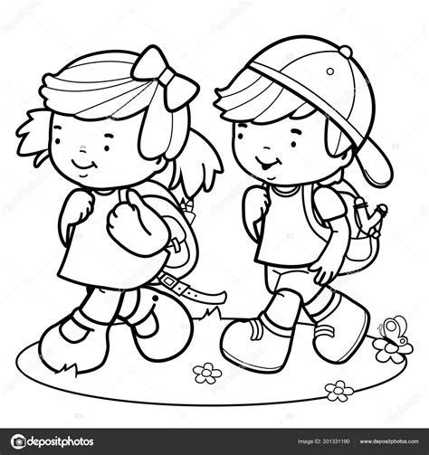 ️children Walking Coloring Pages Free Download