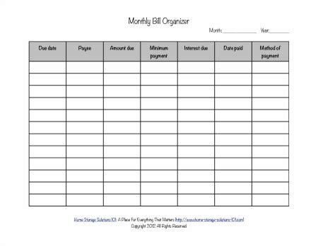 This printable monthly bill organizer with spaces to fill in bill name, amount due, due date, method of payment, and other details. Printable Monthly Bill Organizer To Make Sure You Pay Bills On Time