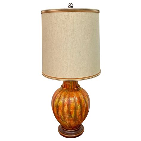 Mid Century Modern Marbro Lamp Co Painted Orange Ceramic Table Lamp