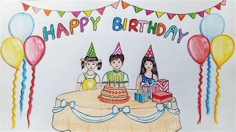 Stylizing the photo as a drawing. How To Draw Scenery Of Birthday Party Step By Step Youtube ...