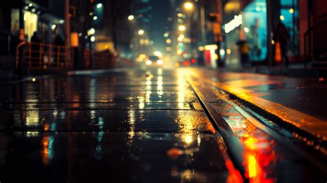 City Night Lights Wet Streets Photography Urban Rain Reflections
