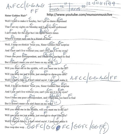 Can't live without you, cant you see it in my eyes? Sister Golden Hair (America) Guitar Chord Chart | Lyrics ...