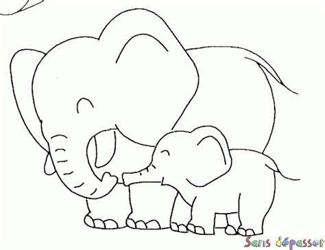 Coloriage Maman Eléphant Et Son Bébé Sans Dépasser