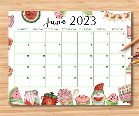 Editable June 2023 Calendar Happy Summer With Cute Watermelon Etsy