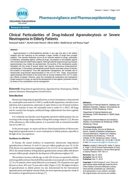 Clinical Particularities Of Drug Induced Agranulocytosis Or Severe