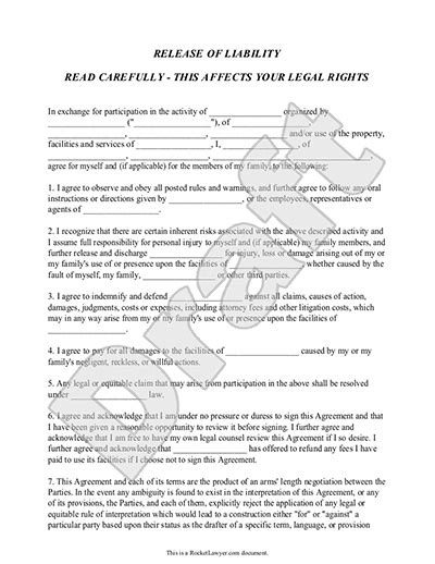 printable liability release form sample form generic