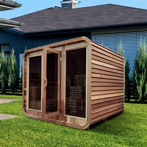 Outdoor Rustic Cedar Steam Sauna Rounded Square With Bitumen Shingle