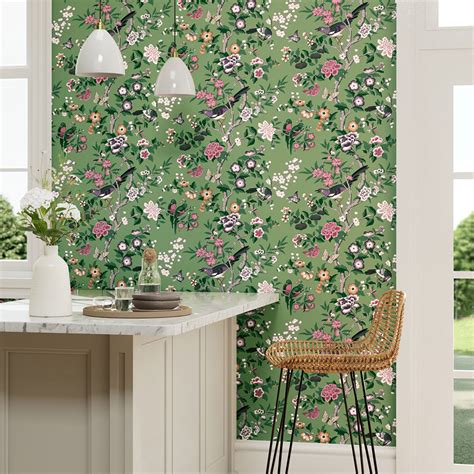 Chinoiserie Hall By Sanderson Chinese Greenlotus Pink Wallpaper