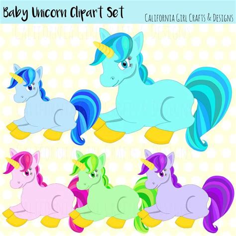 Baby Rainbow Unicorn Clipart Set 5 Colorful Unicorns Pink Etsy