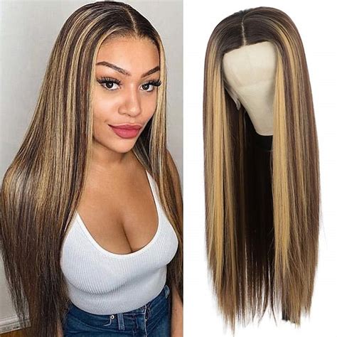 X Lace Wig Long Straight Highlight Synthetic Lace Front Wig For