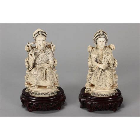 Chinese Ivory Emperor And Empress Figures On Carved Throne Ivory