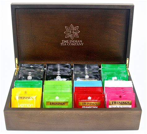 Indian Tea Company 8 Compartment Dark Wood Tea Chest With 80 Twinings