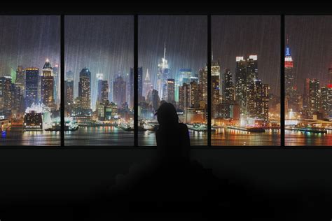 Wallpaper City Cityscape Night Anime Reflection Rain Artwork