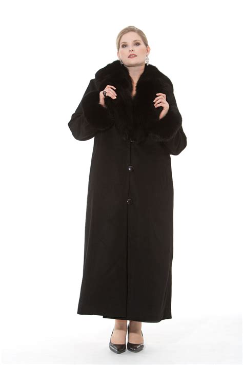 Black Cashmere Coat Black Fox Trim Plus Size Madison Avenue Mall Furs
