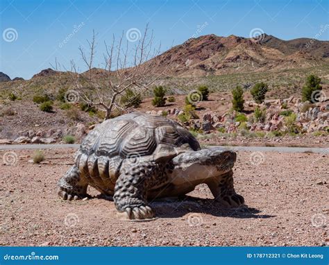 Desert Tortoise Statue In Nature Discovery Trail And Rock Garden Stock