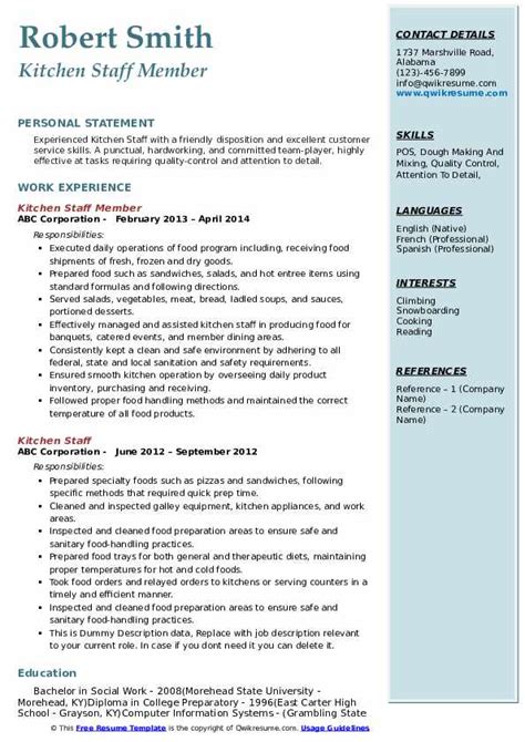 Kitchen Staff Resume Sample Pdf Sutajoyod