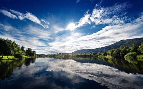 Clarté Norvégienne Lacs Eau Ciel Nature Paysage Reflets Fond D