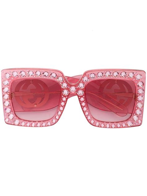 Gucci Hollywood Forever Crystal Embellished Oversized Sunglasses In Pink Lyst Uk