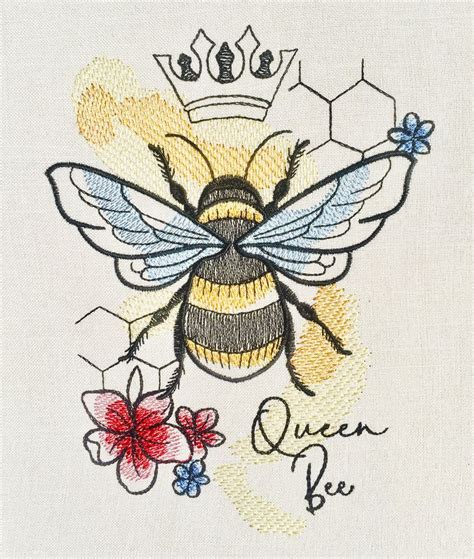 Queen Bee machine embroidery designs Bee embroidery flowers | Etsy in ...