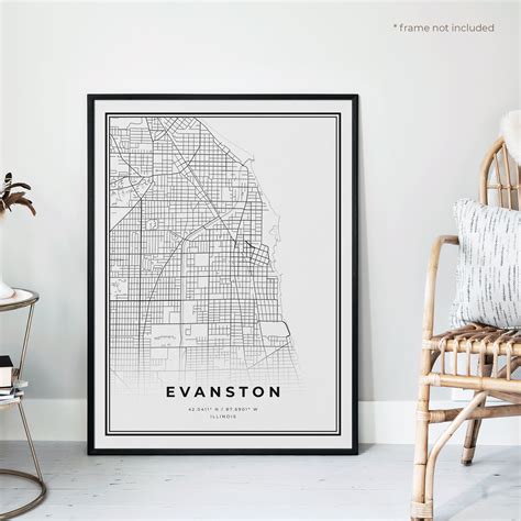 Evanston Map Print Evanston Street Map Poster Illinois Etsy