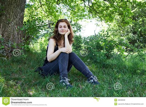 Girl Sitting Down In The Nature Stock Image Image Of Summer Portrait