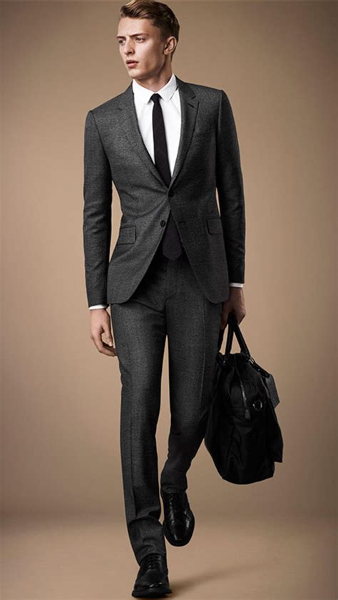 burberry slim fit travel tailoring wool prince of wales check suit in gray for men mid grey