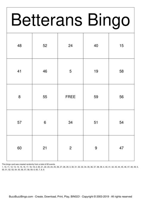 Numbers 1 60 Bingo Cards To Download Print And Customize