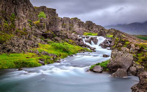 Beautiful Oxarafoss Waterfall In Iceland Europe Photo Landscape 4k