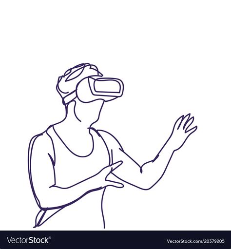 Man Sketch Wearing D Glasses Virtual Reality Vector Image