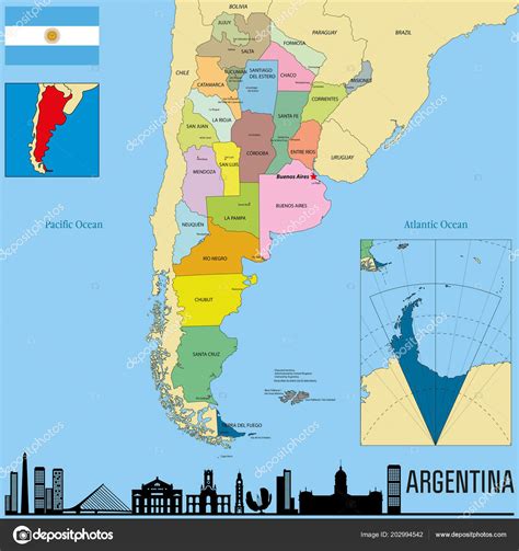 La pandemia de neumonía viral provocada por un nuevo coronavirus registra en la argentina un total de 4.393.142 pacientes infectados, 92.317 muertos y 4.010.346 recuperados. Mapa Del Vector Político Argentina Con Todas Las Regiones ...